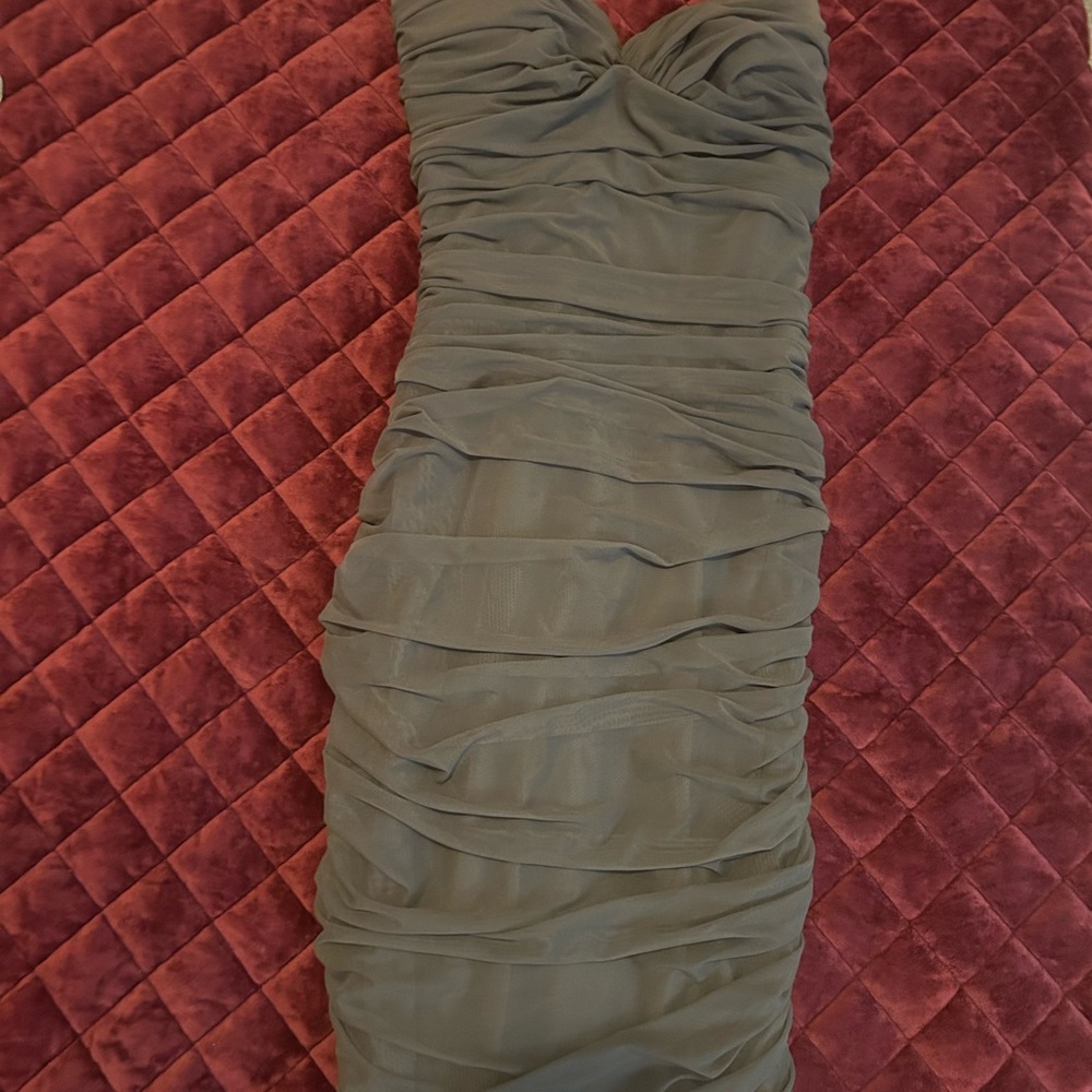 House of CB Elegant Gray ruched Strapless Dress - Picture 8 of 11